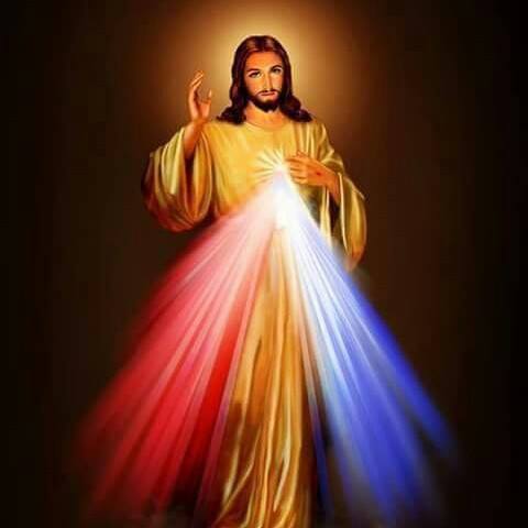 Jesus mit magenta und blauem Licht